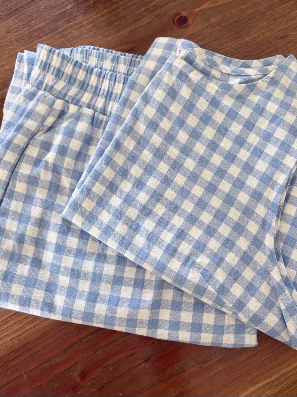Women’s 2 Piece Linen Blue Gingham Tank Top Wide Leg Pants Set Size S 2 4 6 - Picture 7 of 9